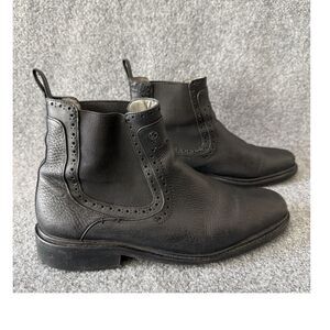 Franco Cuadra Men's Chelsea Boots Black Leather Brogue Pull Tab MEX 26.5 US 7.5